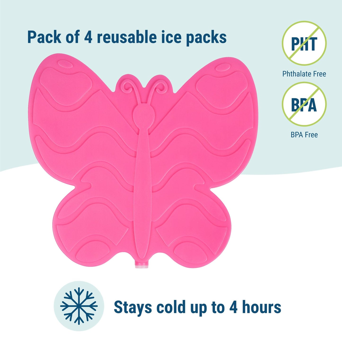 Wildkin Kids Ice Packs (4 Packs) for Boys & Girls, Perfect for Daycare & Preschool Slim & Reusable Ice Packs, Keep Lunches Fresh & Cool for School & Travel, Portable Ice Packs for Kids (Butterfly)