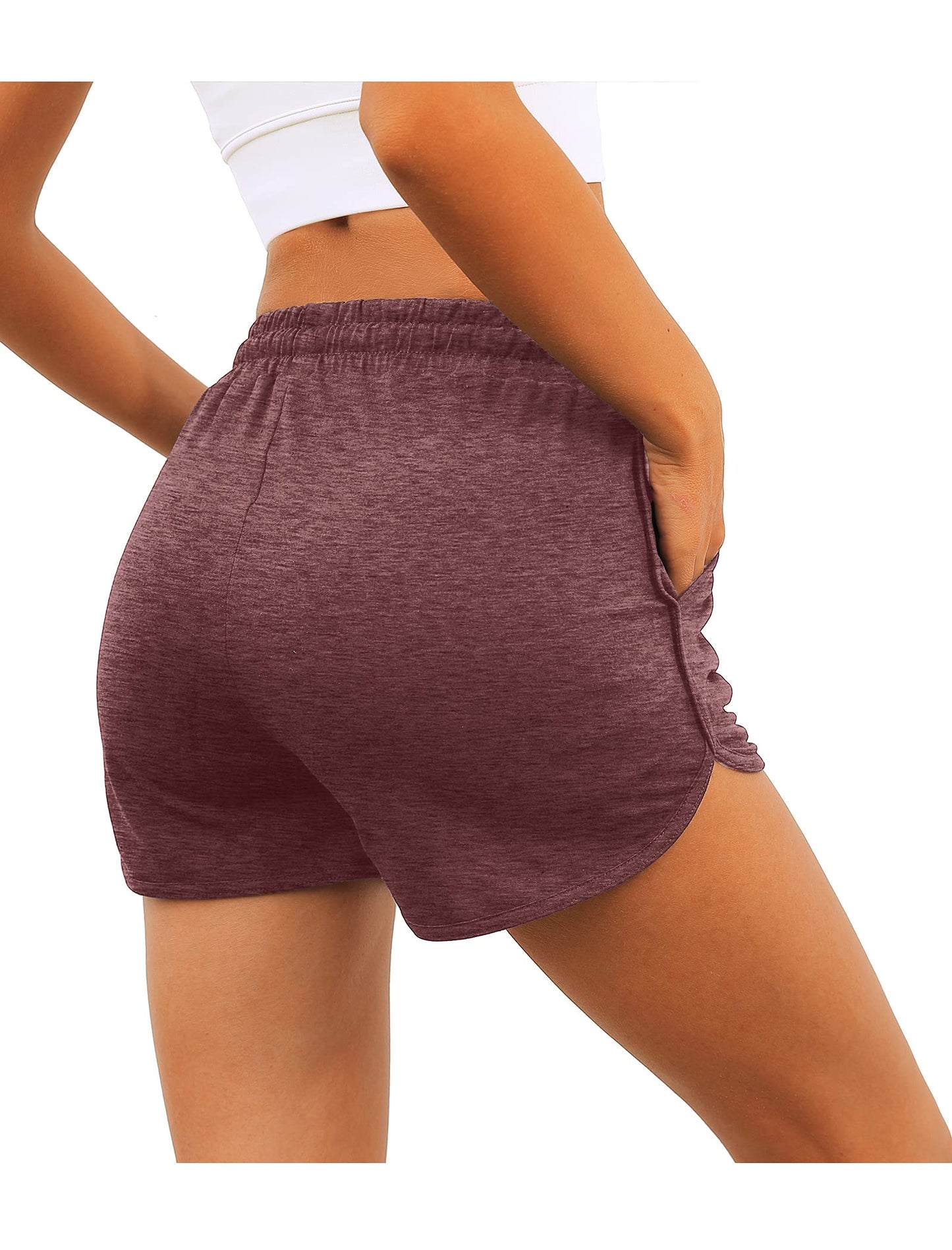 Aloodor Shorts Women Casual Summer Running Workout Shorts Burgundy XXL