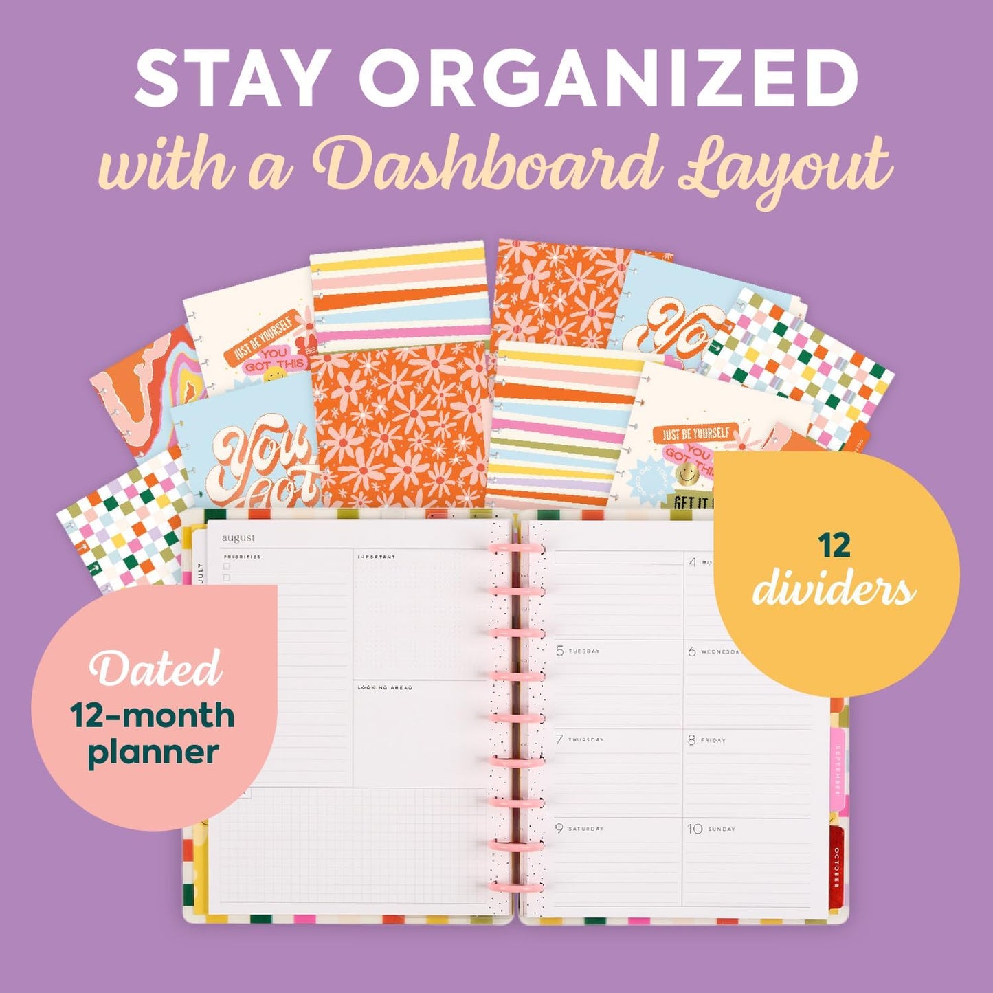 Happy Planner Disc-Bound 12-Month July 2025–June 2026 Planner with 3 Extra Months, Classic Size, Teacher Layout, Teacher Notes, 7" x 9.25”