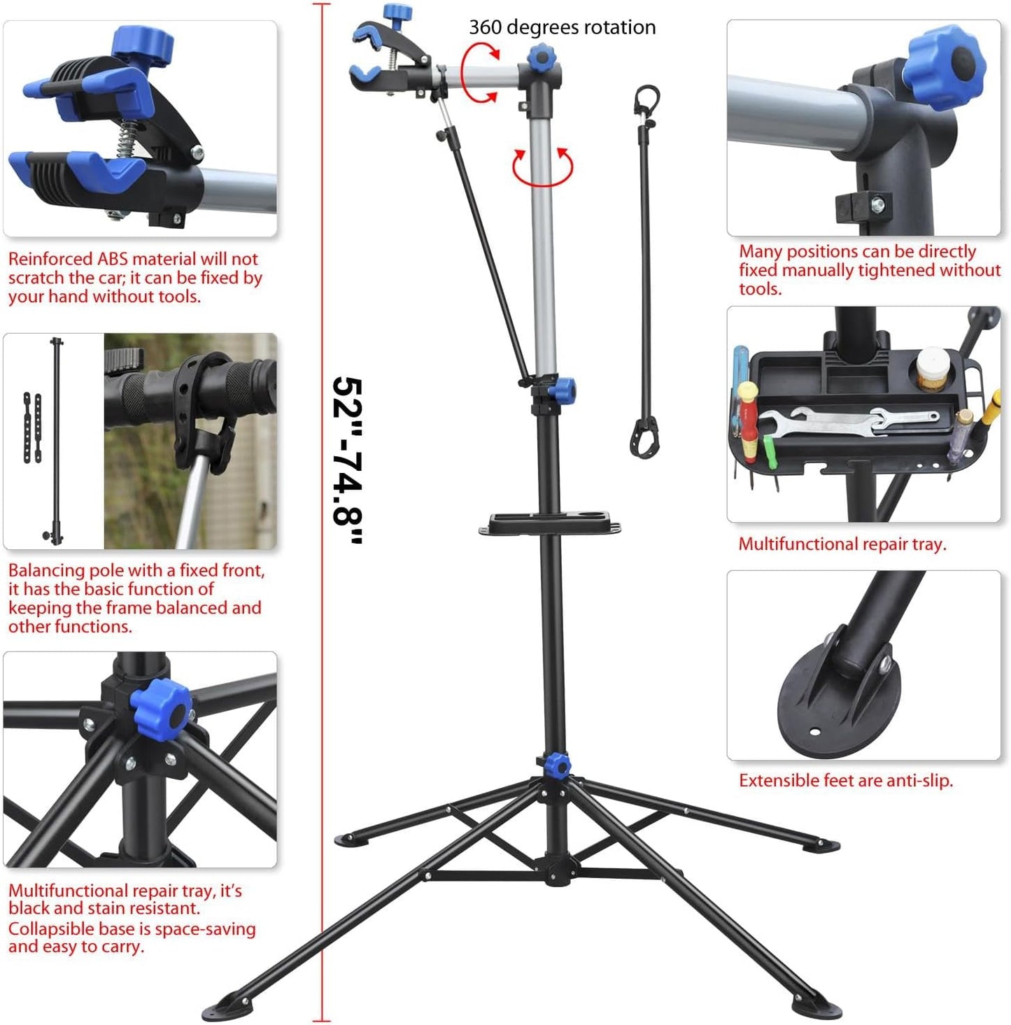 Yaheetech Bike Repair Stand - Height Adjustable Bicycle Workshop Stand with Tool Tray for Road & Mountain Bikes, Red/Blue