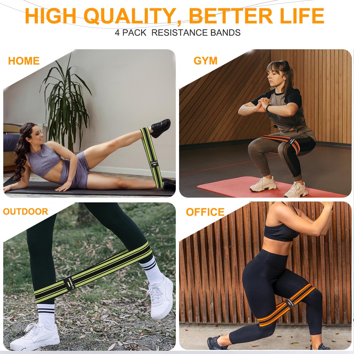 Resistance Bands, Exercise Workout Bands for Legs and Butt, Fabric 6 Set of Stretch Bands for Women and Men, Exercise Loop Bands Yoga, Pilates, Rehab (Yellow,Green,Orange,Grey)