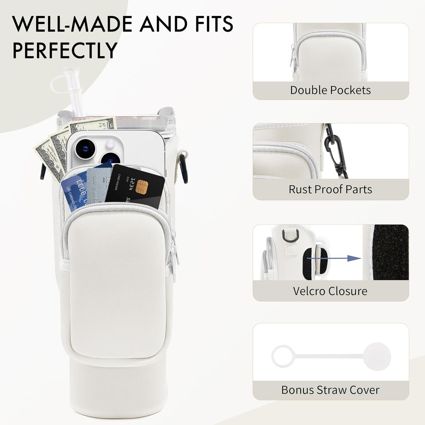 Water Bottle Carrier Bag for Stanley Cup 40/30 Oz | Adjustable Strap & Phone Pocket