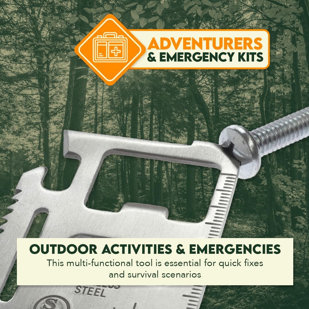 SE 11-Function Stainless Steel Survival Pocket Tool - Compact, Credit Card-Sized Multi-Tool with Leatherette Case - Ideal for Camping, Hiking, and Outdoor Activities- MT908-1