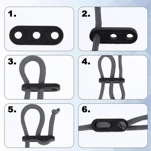 Rope Tightener, 30 PCS Tent Rope Tensioners Plastic Cord Tensioners Tent Wind Ropes Buckle Fasteners 3 Hole Paracord Tensioner Ropes Adjuster for Camping Hiking Picnic Outdoor Activities, Black