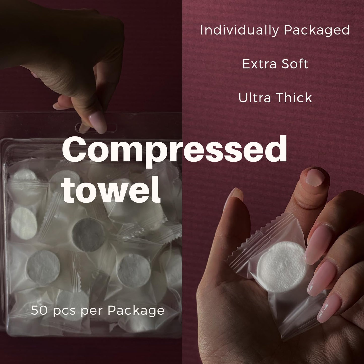 50 PCS|(Compressed 0.9")(Expand11.8"*11.8")|Compressed Towel|Premium Disposable Washcloths |Travel|Face |Hand Washing|Extra soft |Thick Large|Camping|Hiking|Backpacking|Eco-Friendly|