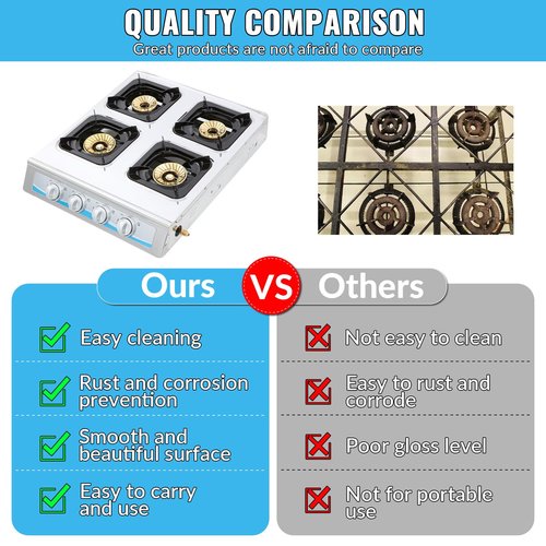 Propane Gas Stove,4 Burner Gas StovePortable Gas Stove Auto Ignition Camping Stainless Steel Stove 4 Burner LPG for RV, Apartment,Outdoor