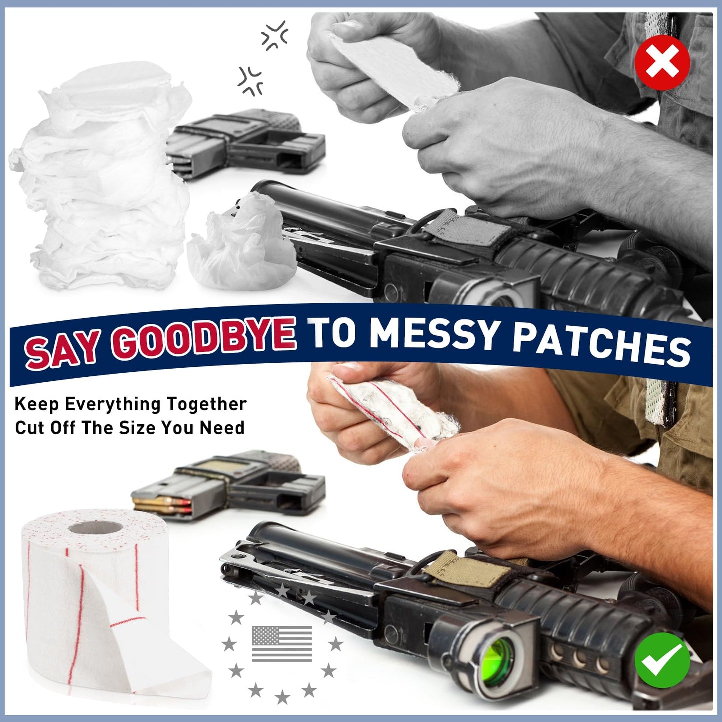 Ironraw Gun Cleaning Patches Microfiber Cloth, Strong Pure Cotton Cloth 4200Pcs Absorbent Patches, Cut to Size, Clean Rifle Handgun Shotgun Black Powder Pistol Revolver Shooting Hunting 49ft Long Roll