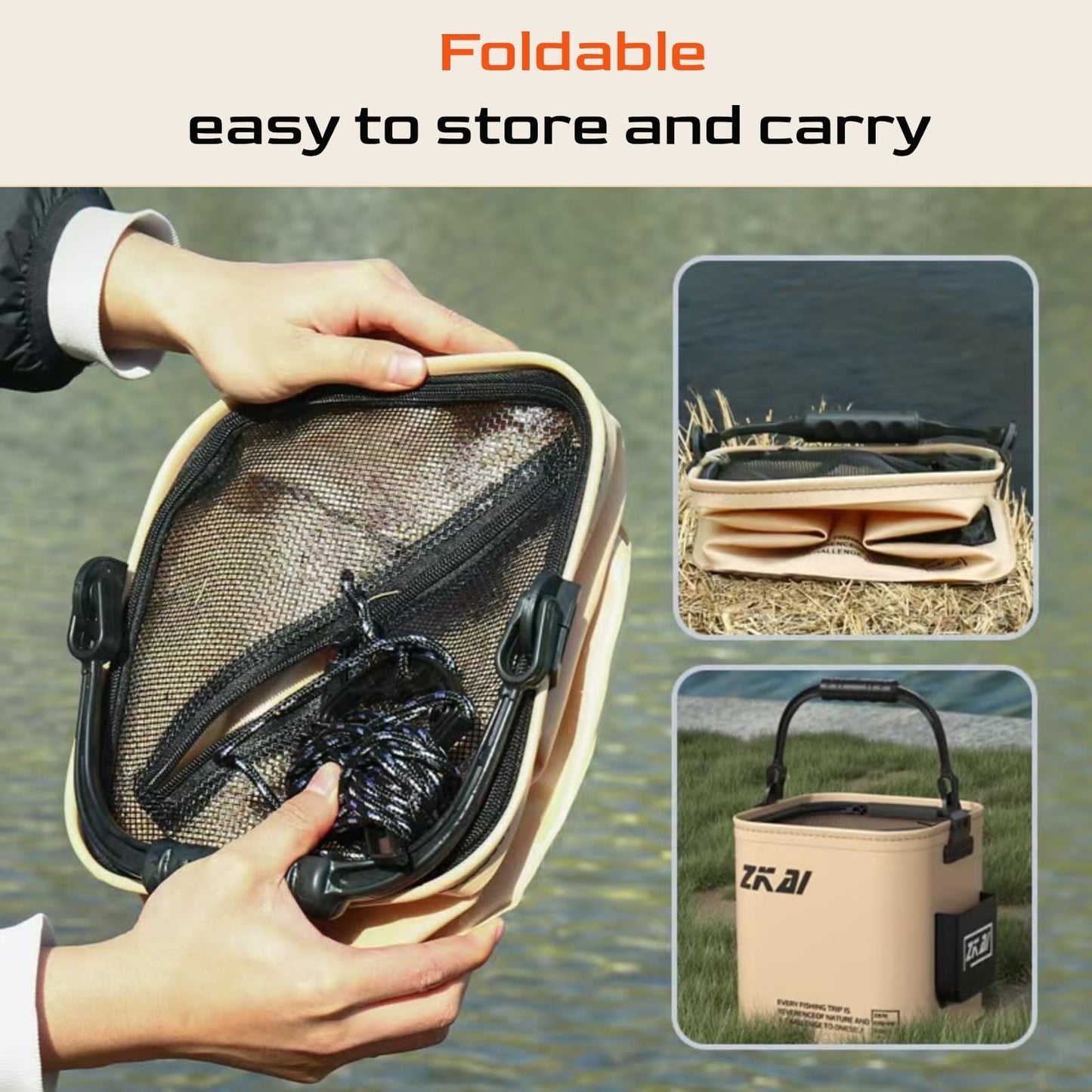 Foldable Fishing Bucket, Portable Fishing Water Pail, 13L/3.43Gal, for Hiking Fishing Camping Traveling Boating with Meters Rope