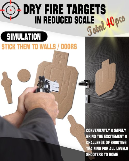 Zivosely 8 Set 40 Pcs Dry Fire Targets Cardboards in Reduced Scale, Cardboard Targets for Shooting Silhouette Simulation Style, Competition Torso Target Shooting Range Practice