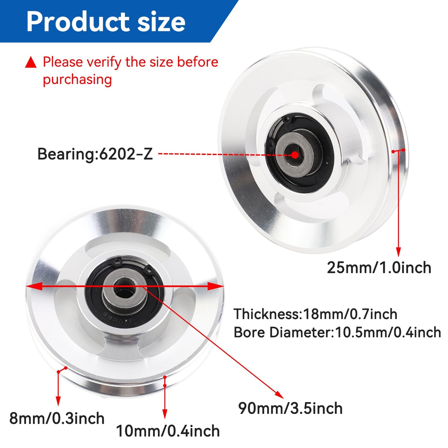 Cyrank Pulley Wheel, 90mm Universal Aluminium Alloy Gym Cable Pulley Wheel Rotation 360 Degree Traction Pulley Wheel for Cable Machine Gym Equipment