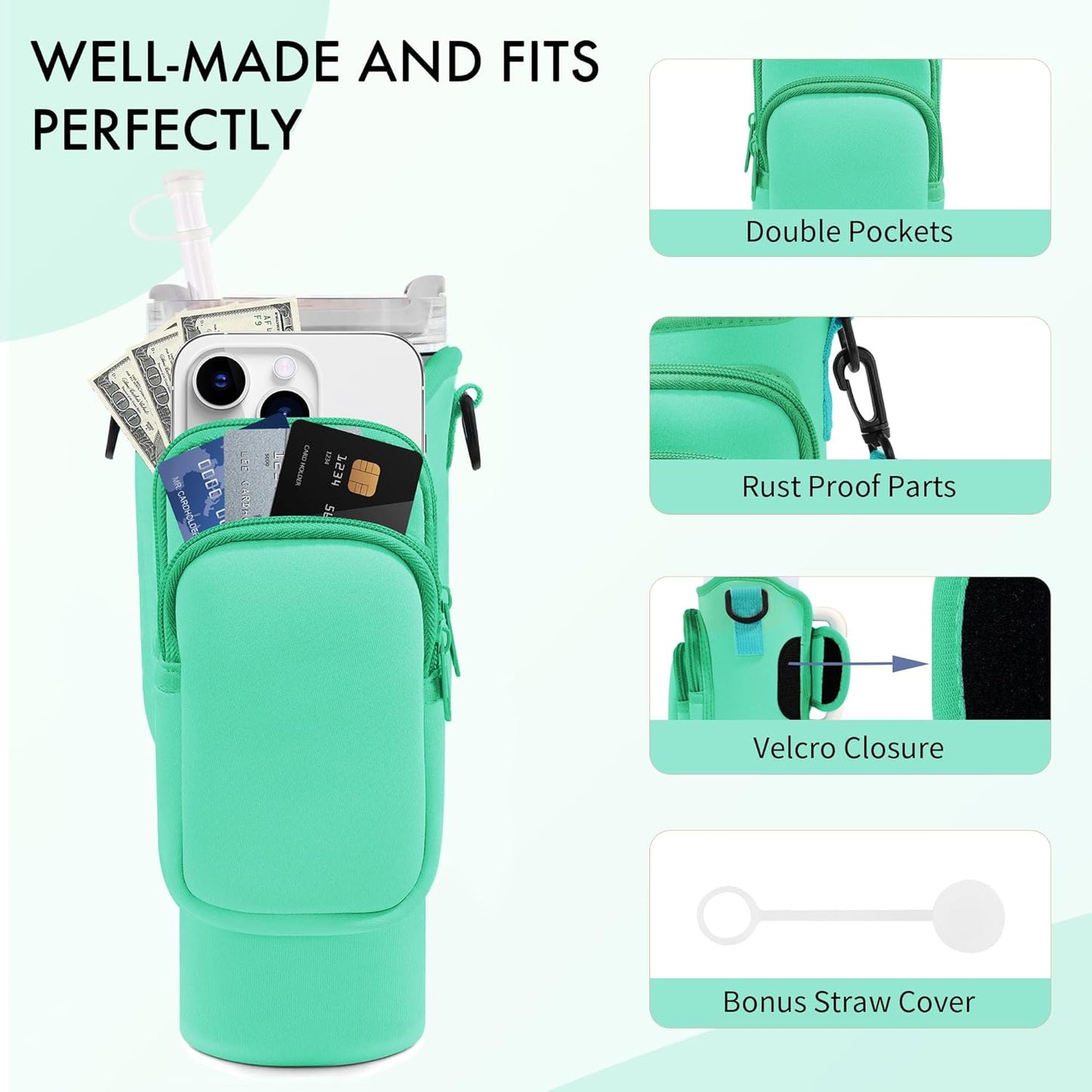 Water Bottle Carrier Bag for Stanley Cup 40/30 Oz | Adjustable Strap & Phone Pocket