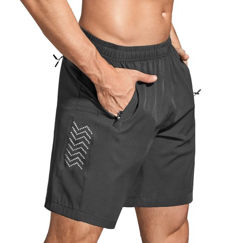 Mens Athletic Shorts 7 Inch Quick Dry Running Sports Shorts Lightweight Workout Gym Shorts Elastic Waist Shorts with Pockets Dark Grey