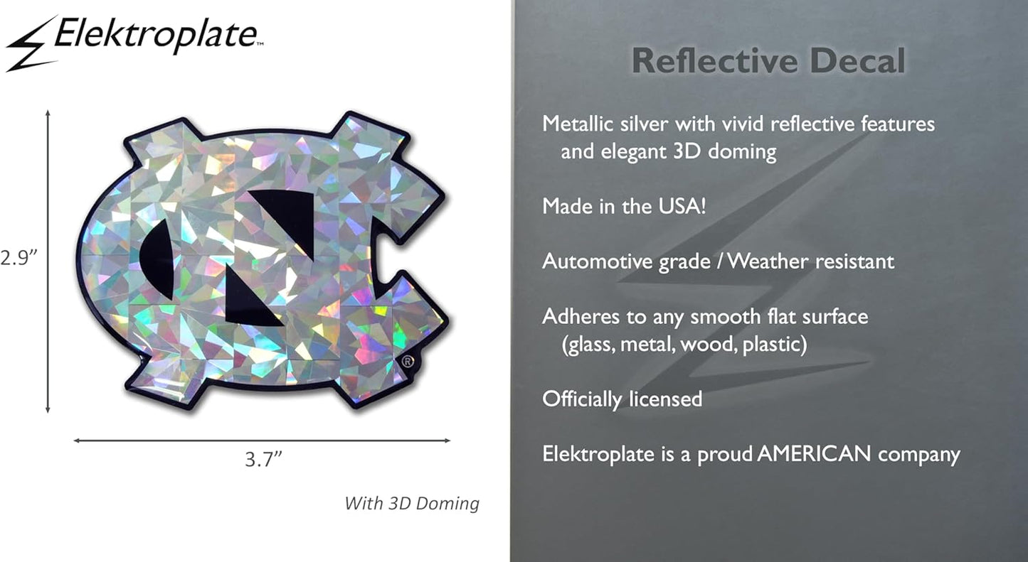 Elektroplate Officially Licensed UNC North Carolina Blue Reflective Decal | Premium 3D Doming All Weather Sticker for Car, Water Bottle, Laptop, Tablet, Window, Cooler, Phone | Made in The USA