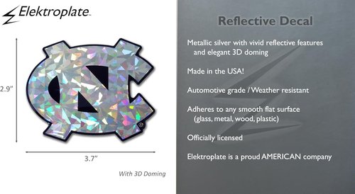 Elektroplate Officially Licensed UNC North Carolina Blue Reflective Decal | Premium 3D Doming All Weather Sticker for Car, Water Bottle, Laptop, Tablet, Window, Cooler, Phone | Made in The USA