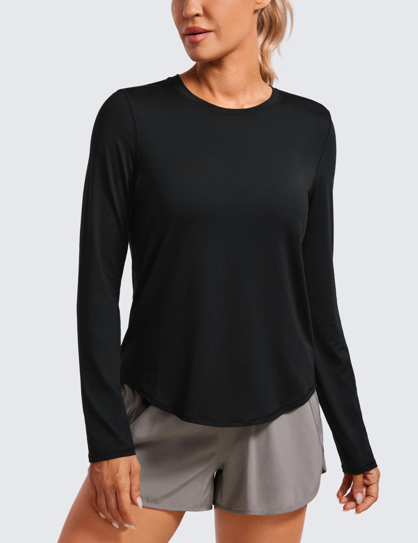 CRZ YOGA Lightweight Long Sleeve Workout Shirts for Women Gym Running Fall Tshirts High Neck Athletic Training Tops Black Medium