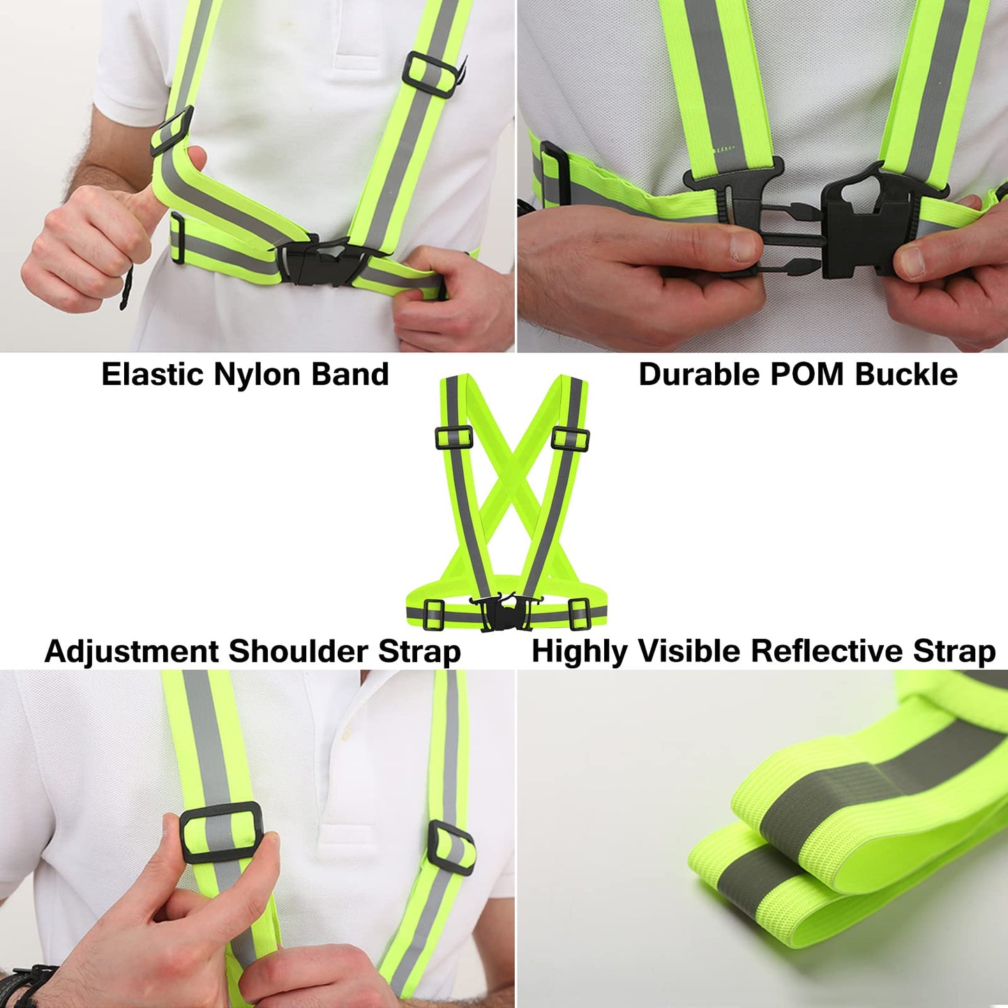 2Pack Reflective Vest Running Gear, Safety VES Adjustable High Visibility for Night Cycling, Highking, Dog Walking, Jogging (Green+Green)