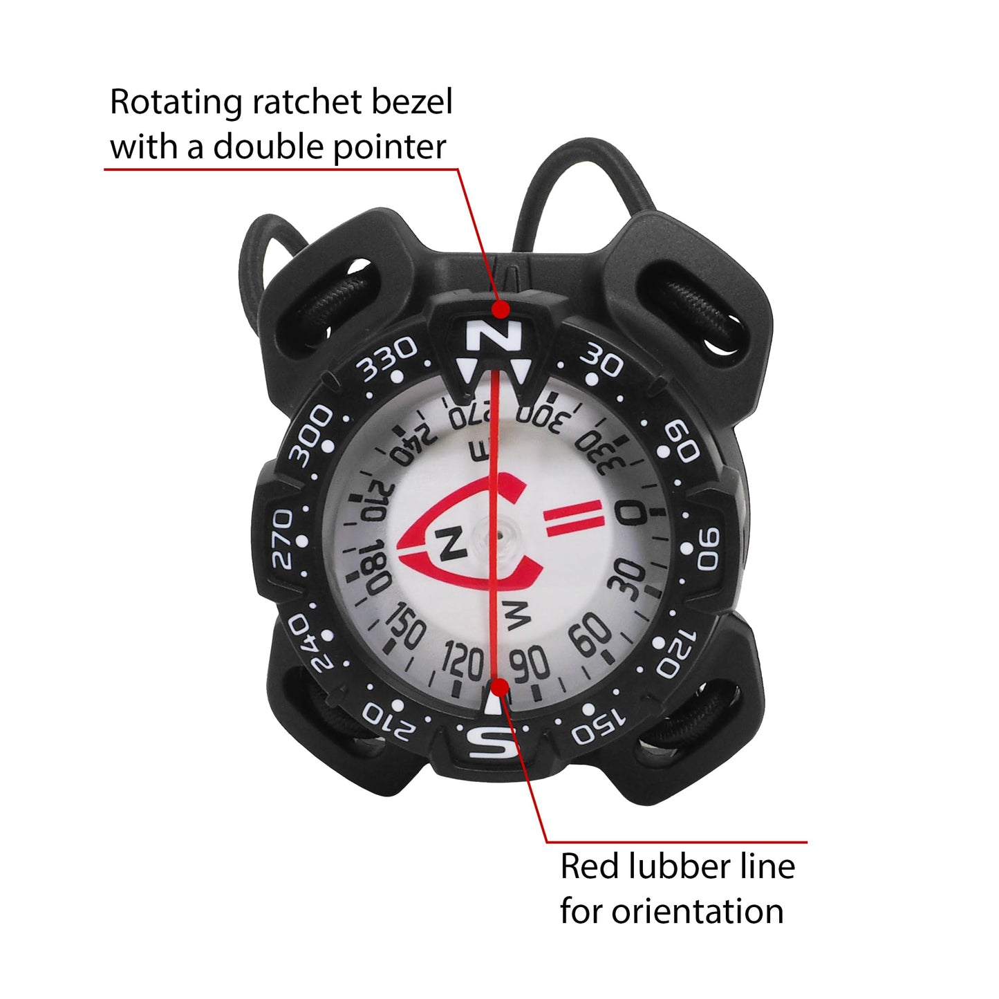 SAEKODIVE Bungee Mount Compass - Glow in the Dark, Waterproof Dive Compass for Scuba, Kayak - Diving Accessories