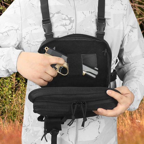 DegeTMVe Conceal Carry Sling Bag Tactical Vest Rig Pack Chest Backpack Admin Pouch IFAK Tool Holde (Black)