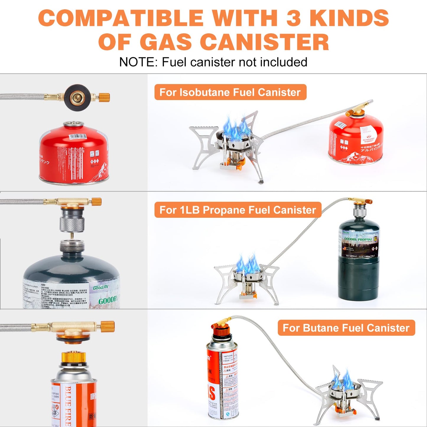 WADEO 6800W Windproof Camping Stove, Backpacking Stove with Piezo Ignition and Fuel Canister Adapters, Camping Gas Stove for Outdoor Backpacking Hiking and Picnic