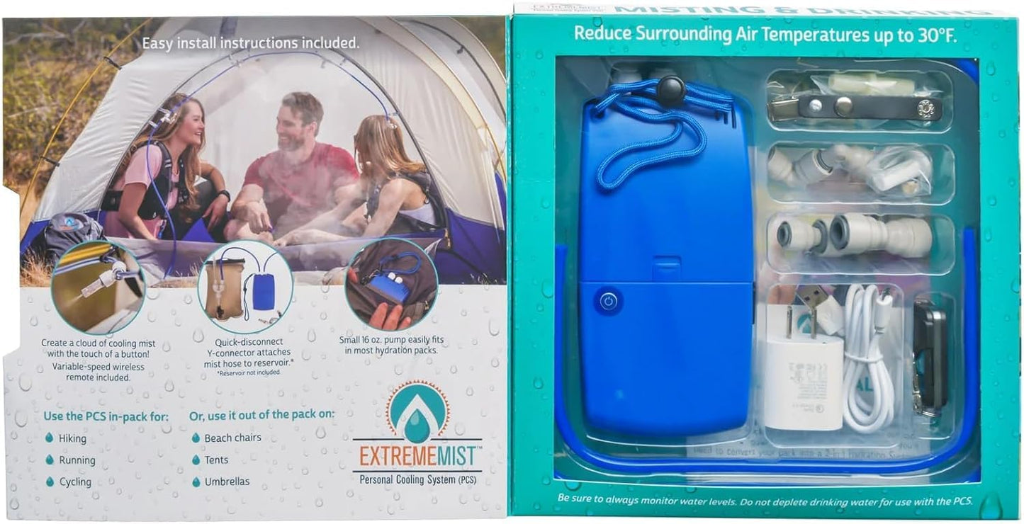 ExtremeMIST Misting System Retrofit Kit - Convert Your Hydration Backpack to an Amazing Misting & Drink Backpack | Includes Pump, Nozzle, Remote, & Rechargeable Battery - Cools The air up to 30°F
