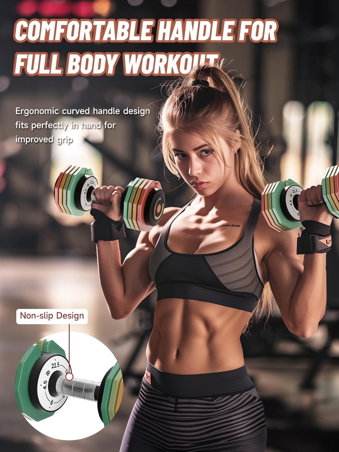 Adjustable Dumbbells Set 12.5LB/22.5LB Pair, 1-Sec Fast Adjustable 5 Weights by Turning Handle, Premium Comfort Non-slip Metal Dumbbells with Tray, Compact Size for Full Body Home Workout (Rainbow-Pair-22.5lbs)