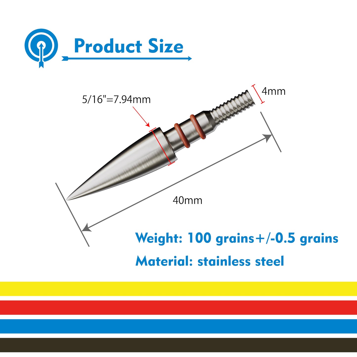 12pcs Archery Arrow Tips 100/125/150/200 Grain Field Tips 5/16 Inch, Stainless Steel Screw in Bullet Points, Archery Target Crossbow Practice Tip for Recurve Bow, Compound Bow, Hunting Bow