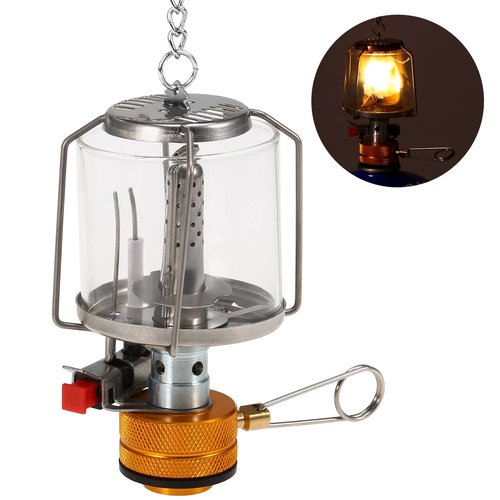 Steam lamp,YIWENG Outdoor Portable Camping Gas Lantern Piezo Ignition Mini Gas Tent Lamp Light with 3 Mantles and Adapter