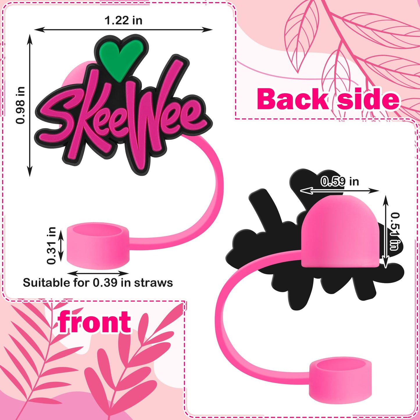 12Pcs Pink Girl Straw Cap Covers for 40oz Stanley Cup Silicone Dust Straws Caps Straw Topper Tips for 0.4inch Straws Cup Accessories