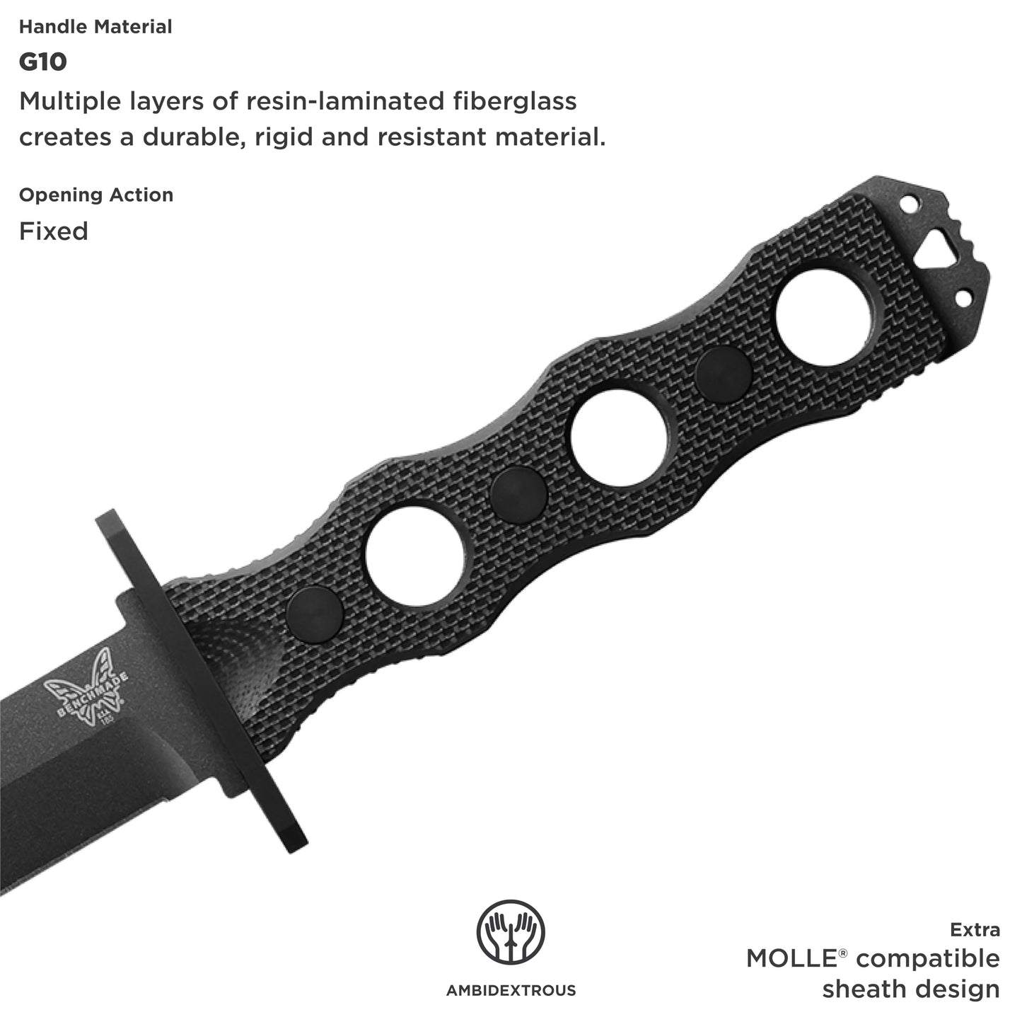 Benchmade - SOCP 185BK Tactical Knife with Black G10 Handle (185BK)