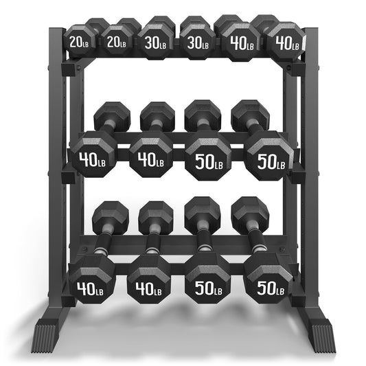 3-Tier Dumbbell Rack Stand Only, 1100LB Capacity Adjustable Weight Rack for Home Gym, Heavy-Duty Weight Stand for Dumbbells & Kettlebells(Rack Only)