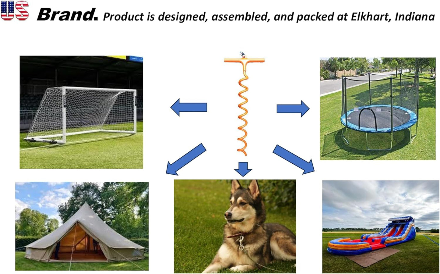 in-N-Out Spiral Ground Anchors - Heavy Duty Screw in Ground Stakes - Corkscrew Earth Anchor Kits- for Canopies, Soccer Goals, Trampolines, Tents, Tarps, Trees and Dog Tie Out