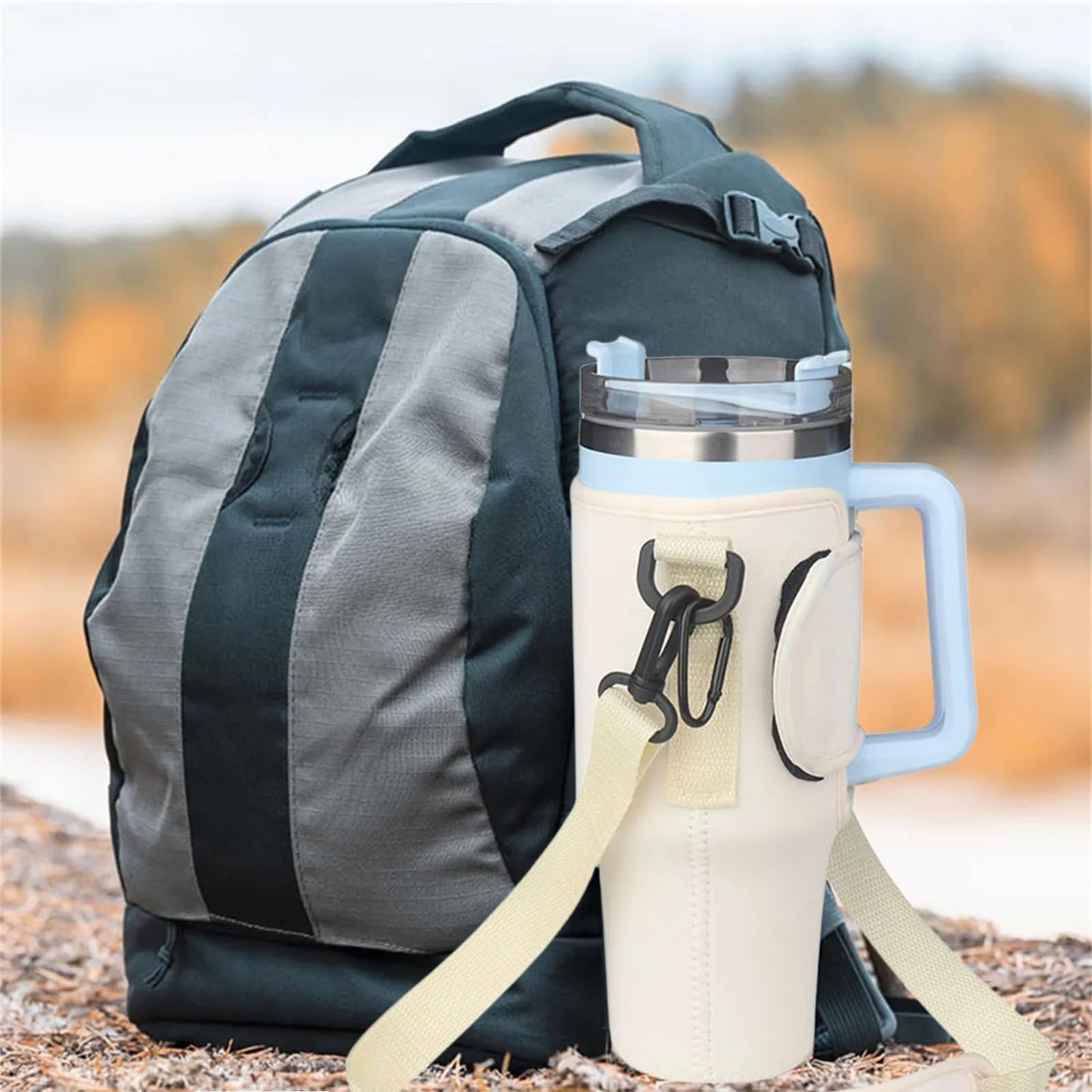 Water Bottle Carrier Bag Compatible with Stanley 40OZ Tumblers,Bottle Pouch Holder With Adjustable Shoulder Hand Strap, Water Bottle Accessories for Gym Outdoor Sports Hiking Travel Camping,Beige
