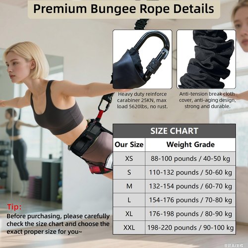 PRIORMAN Bungee Fitness Set, Heavy Resistance Band Set, Professional 4D Yoga Bungee Rope Workout Equipment W/6 Sizes, for Home Gym Training & Fitness(Not for Extreme Sports)(M 132-154 lbs)