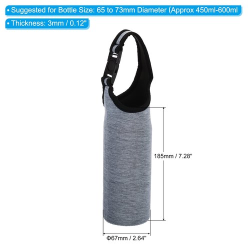 PATIKIL 67mmx185mm Water Bottle Sling Bag, 1 Pack Neoprene Portable Insulated Bottle Holder Carrier with Removable Adjustable Shoulder Strap, Gray