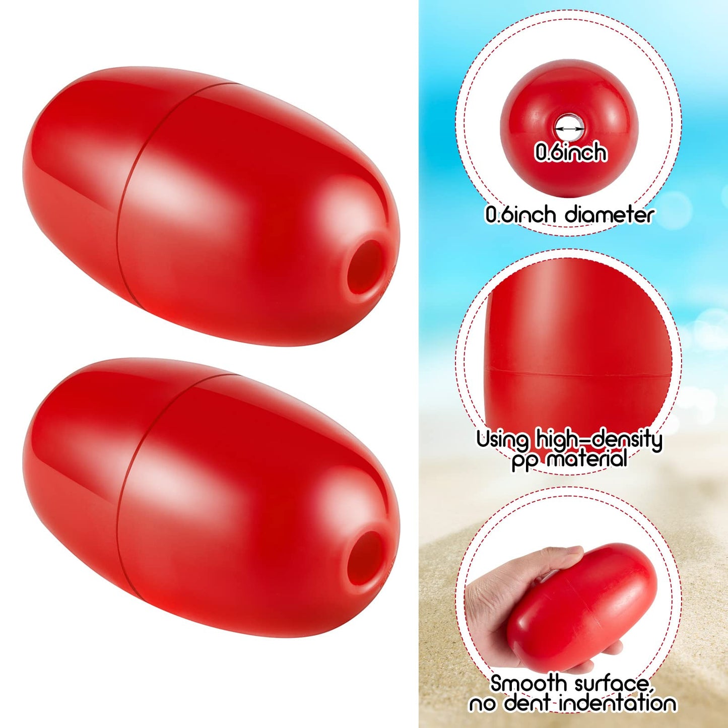 Lewtemi 8 Pcs Buoys Floats Rope Floats Marine, 4.72'' x 2.75'', 3/5'' Hole Deep Water Fishing Marker Buoys Bulk for Boats Swimming Kayak Crabbing Trail Dock Pool (Red)