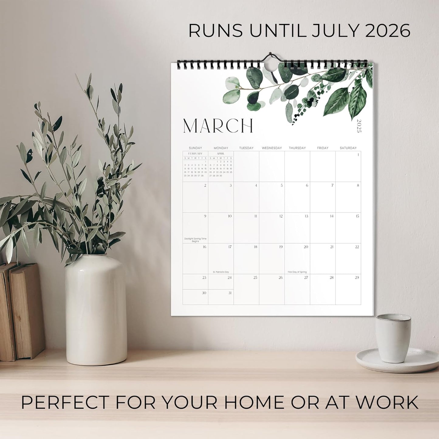 Aesthetic 2025-2026 Wall Calendar - Runs from January 2025 Until July 2026 - The Perfect Modern Greenery Calendar Planner for Easy Organizing