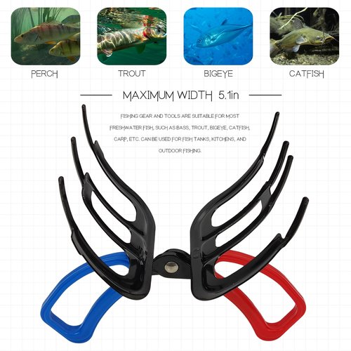 Xloey 3 Claw Fish Gripper,Fish Claw Gripper, Metal Fish Control Clamp,Multifunctional Three Teeth Fishing Pliers Gripper,Fish Fishing Accessories, Black