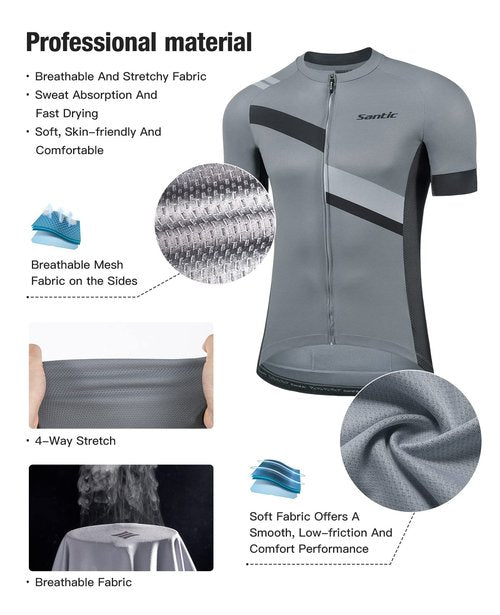 Santic Men's Cycling Jersey Shorts Sleeve Tops Pro Road Bike Bicycle Shirt Full Zip MTB Jersey with Pockets