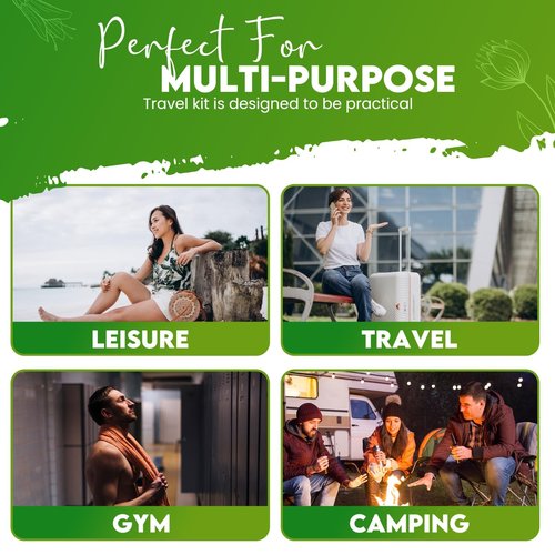 Compact Personal Shower Kit To-Go (Green) – Your Hygiene Companion for Travel, Gym, Camping | Shower on the Go | Shampoo, Soap, Towel. All in One (1)