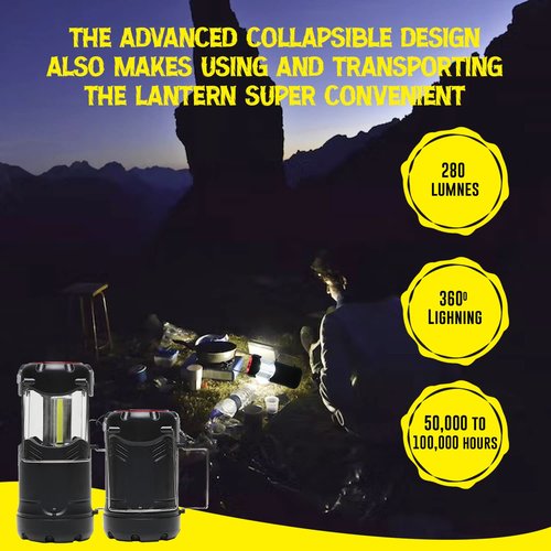 Lunabode LED Battery Powered Camping Lantern - Portable COB Hanging Lamp Lights | Waterproof Collapsible Lantern Flashlight for Tent Lights, Power Outages, Hurricane Emergency, Hiking