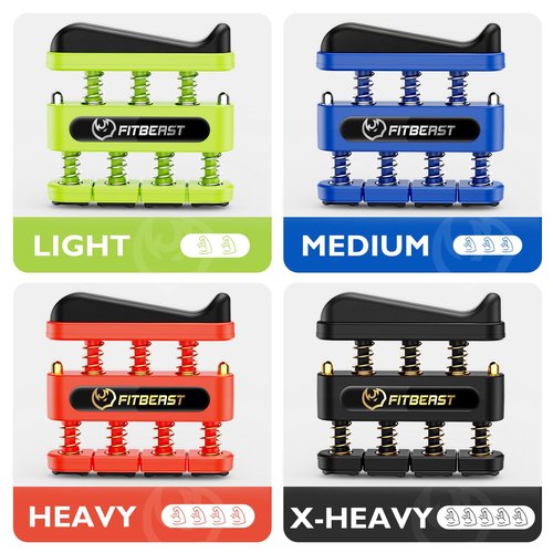 FitBeast Finger Strengthener, Finger Exerciser 4-Pack, Hand Exerciser for Improve Dexterity and Strength in Fingers, Hands, ForearmsโGrip Strength Trainer for Musicians, Climbers (4 Piece Set)