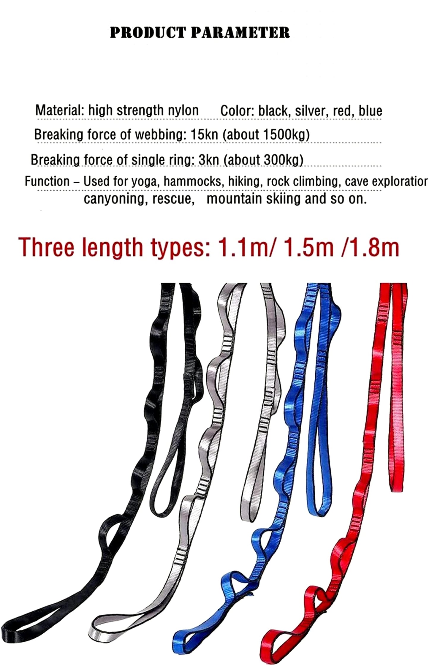 2Pcs 22KN Strong Climbing Strap Daisy Chain Nylon Daisy Chain Adjustable Strap Rope ,Length 110/150/180cmYoga Extend Belt (Blue, 1.1m)