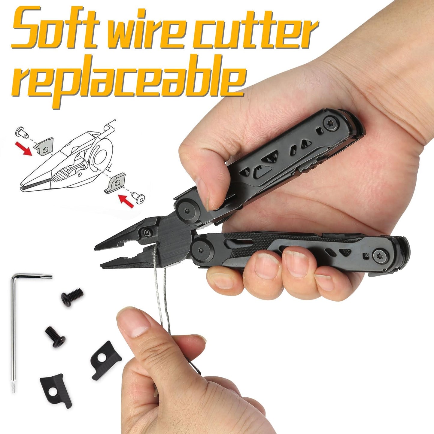 28-in-1 Multitool Pliers, Stainless Steel Multi Tool with Pocket Clip, Self-Locking, Replaceable Wire Cutters, and Precision Screwdriver, Foldable EDC Multi-Tool for Outdoor, Repair, Camping, Hiking