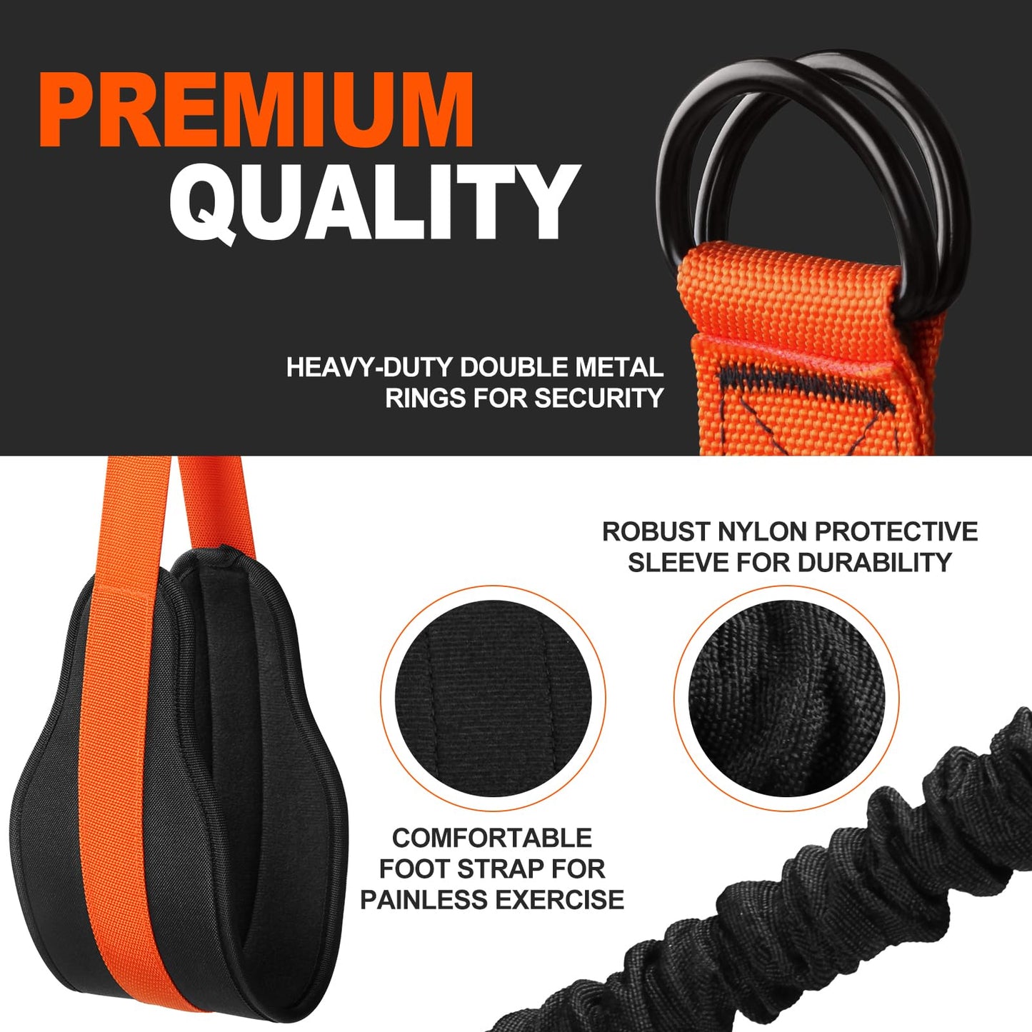 Pull Up Assistance Bands Set - 4 Heavy Duty Resistance Bands 300lbs, Adjustable Weight/Size with Footrest, Home Gym Strength Training (Orange)