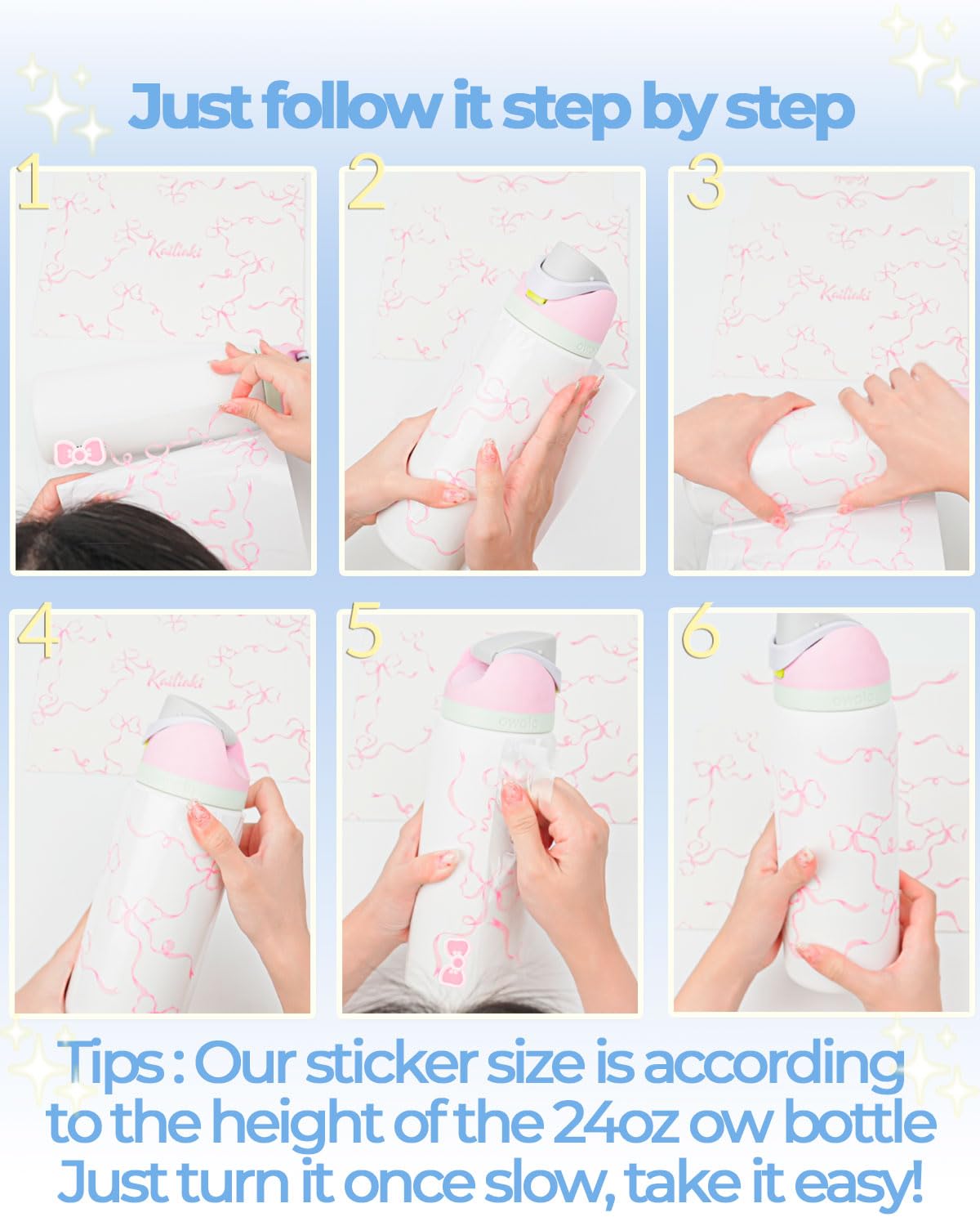 Kaitiaki Bows Stickers for Custom Owala Accessories - Cute Tumbler Decals, Fits 24oz Urban Outfitters Owala Bottles (Ocean Breeze Bow, Blue)