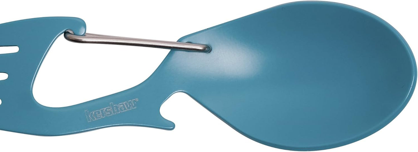 Kershaw Ration Multi Tool Spork, Stainless Steel Spoon, Fork, Carabiner and Bottle Opener, Regular and XL Sizes