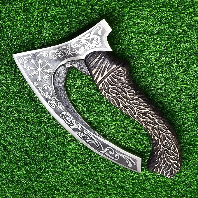 Camping Hunting/Viking Steel Multi Purpose Axe, Authentic Medieval Pizza Cutter Axe, Hand Forged Axe, Cutting/Chopping/Slicing Axe, Rocking Gift Axe with Leather Sheath, Viking Gifts