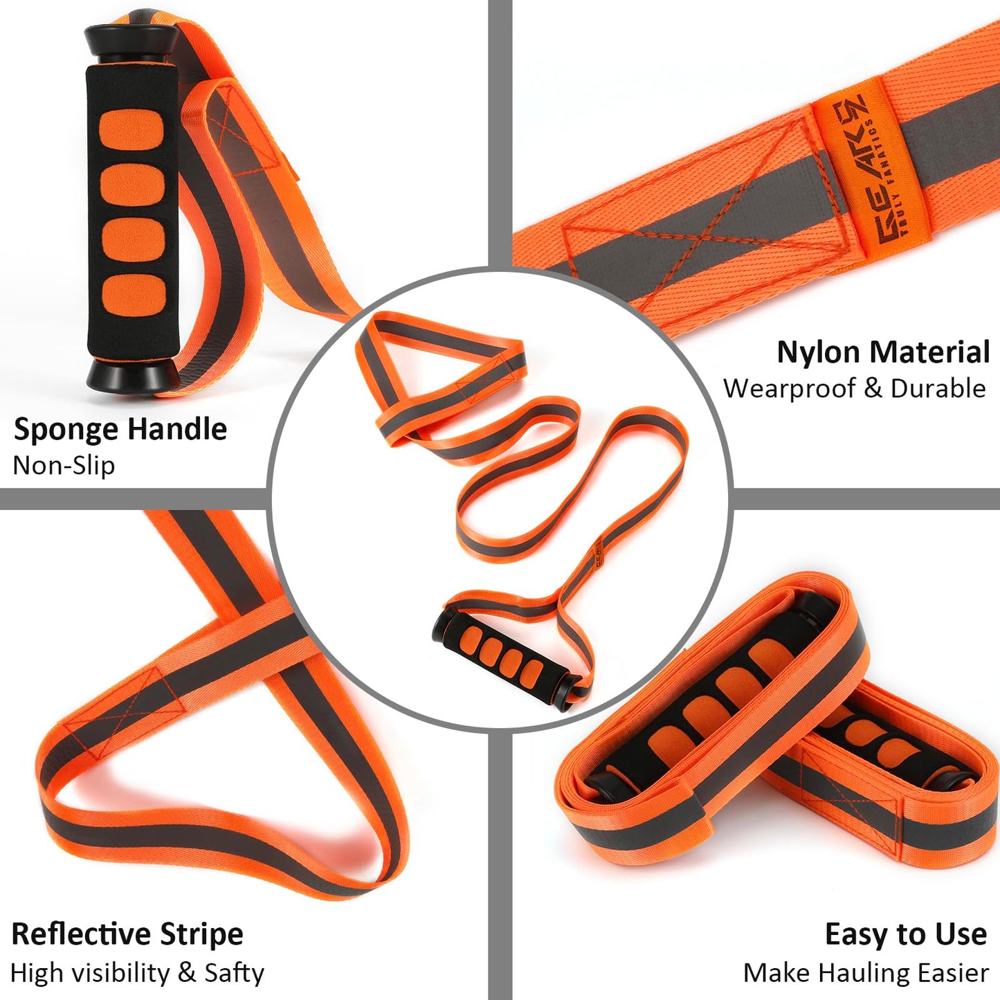 GearOZ Deer Drag Ropes with Harness, 2PCS Durable Deer Hunting Pull Strap 76" Reflective Orange Strap with Sturdy Handle, Easy to Use Deer Hunting Gift for Hunter/Men, Ideal Hunting Gear Accessories