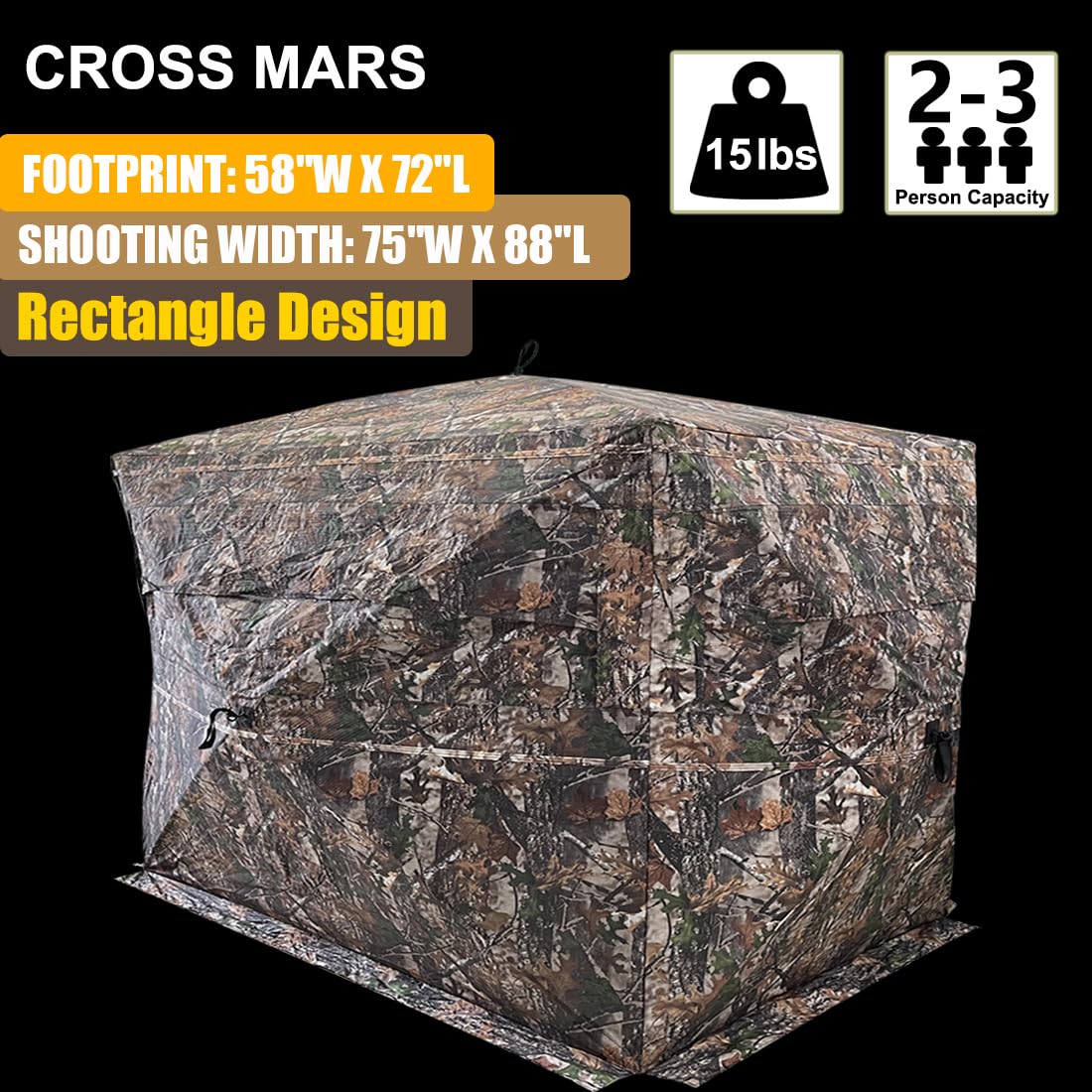 CROSS MARS Full Open Door 2-3 Person 360 Degree Ground Hunting Blind Camouflage Pop Up Duck Turkey Deer Hunting Blinds Tent