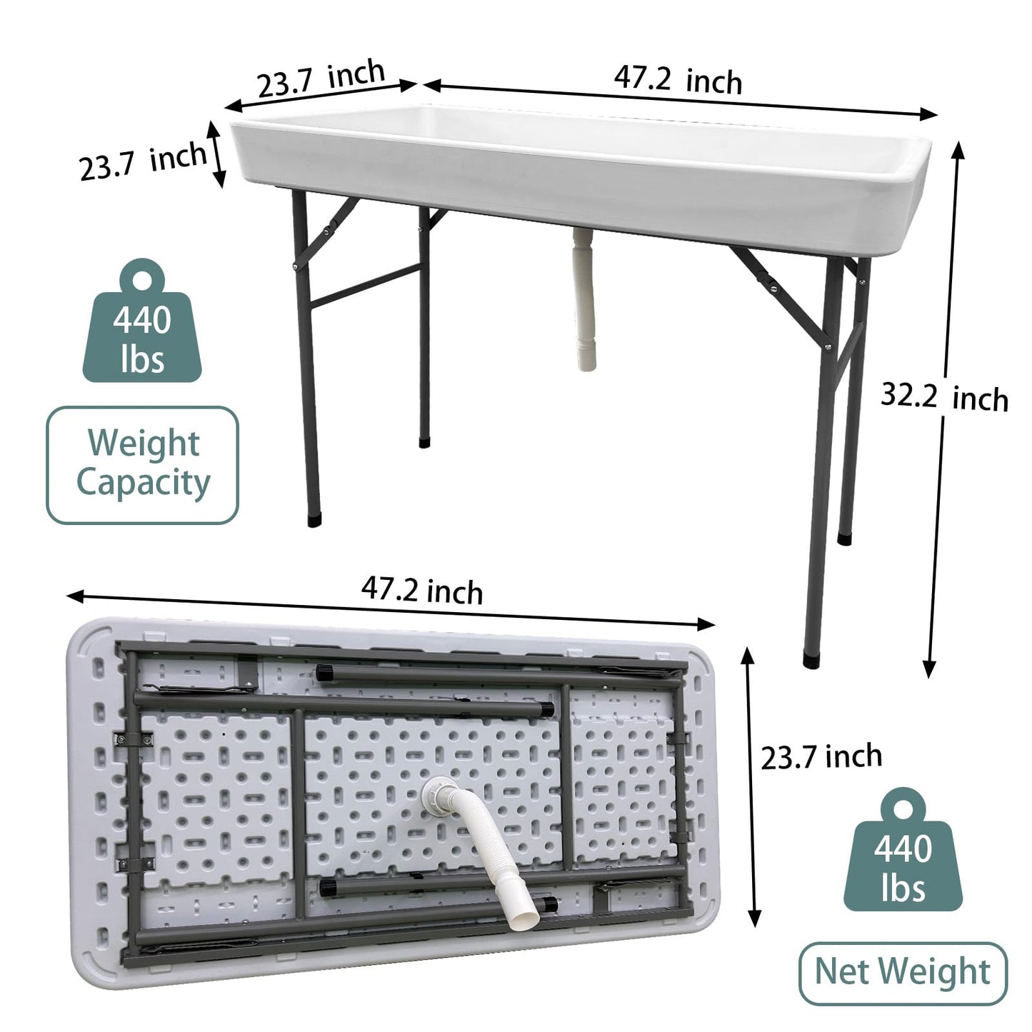 CAMP SOLUTIONS 4 Foot Bar Folding Ice Cooler Table with Drain, Portable Tailgate Camp Fishing Cleaning, Foldable Party Chilling Cooler Table Outdoor for Party,BBQ,Camping,Wedding